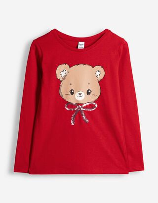 Langarmshirt - Paillettenbesatz - Rot