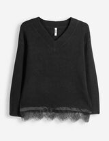 Pullover - Spitzenbesatz - Schwarz