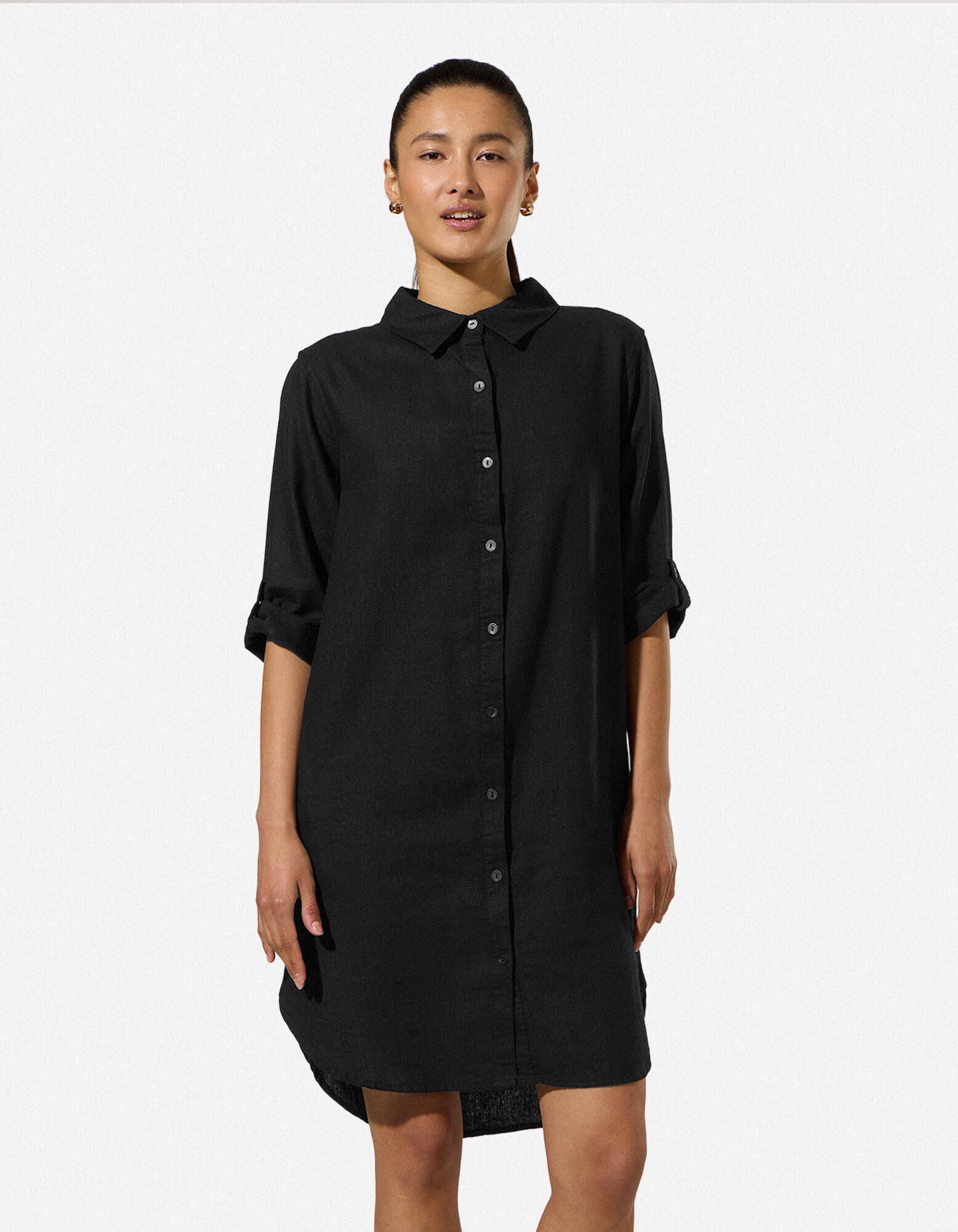 Kleid - Hemdkragen - Schwarz
