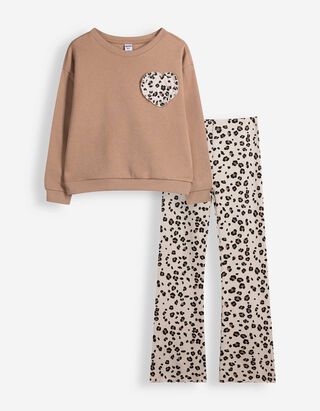 Set aus Sweatshirt und Leggings - 3D-Applikation - Braun