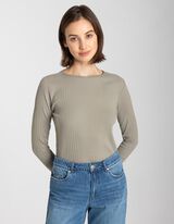 Majica dugih rukava - Rebrasta struktura - tamno zelena