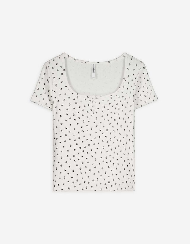 T-Shirt - Gerippt - weiß