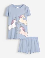 Pyjama set van shirt en shorts - Eenhoorn - lichtblauw