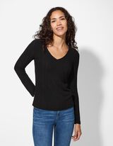 Tričko s dlhými rukávmi - Pointelle - cierna