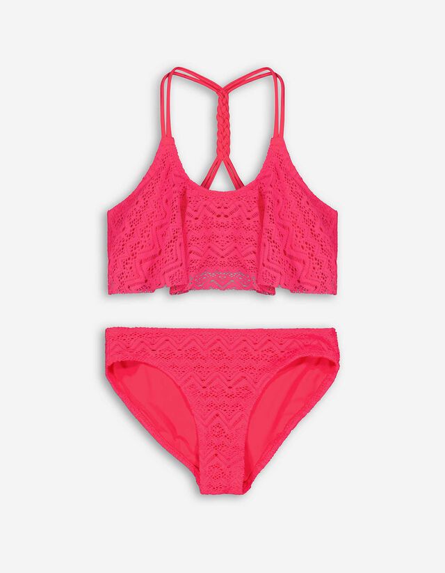 Komplet gornji dio bikinija i gaćice - Rupičasta čipka - pink