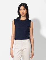 Gebreide top - Viscosemix - donkerblauw