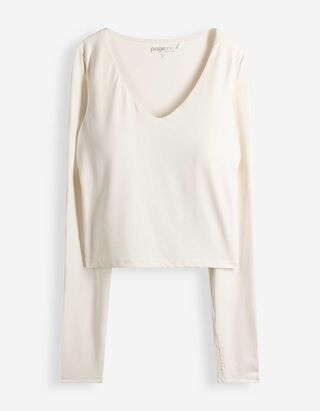 Langarmshirt - Herausnehmbare Cups - Off-White