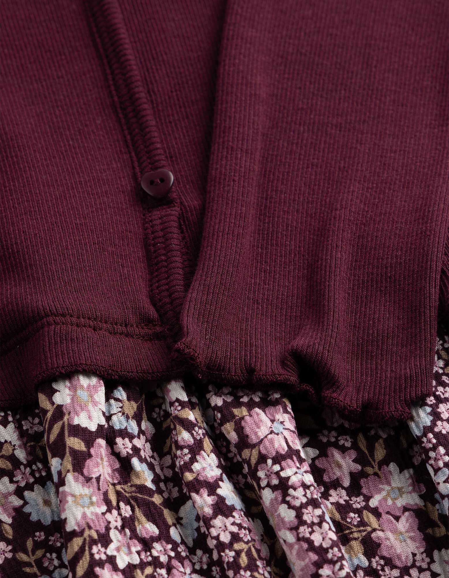 Kleid - Florales Muster - Dunkelrot
