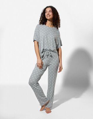 Pyjama Set aus Shirt und Hose - Viskose - t&uuml;rkis