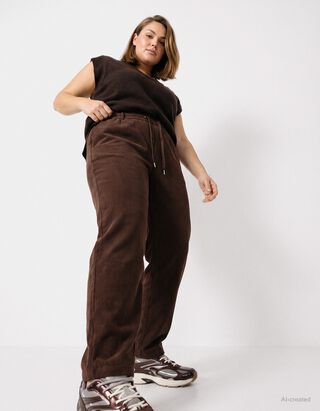 Cordhose - Elastischer Bund - Braun