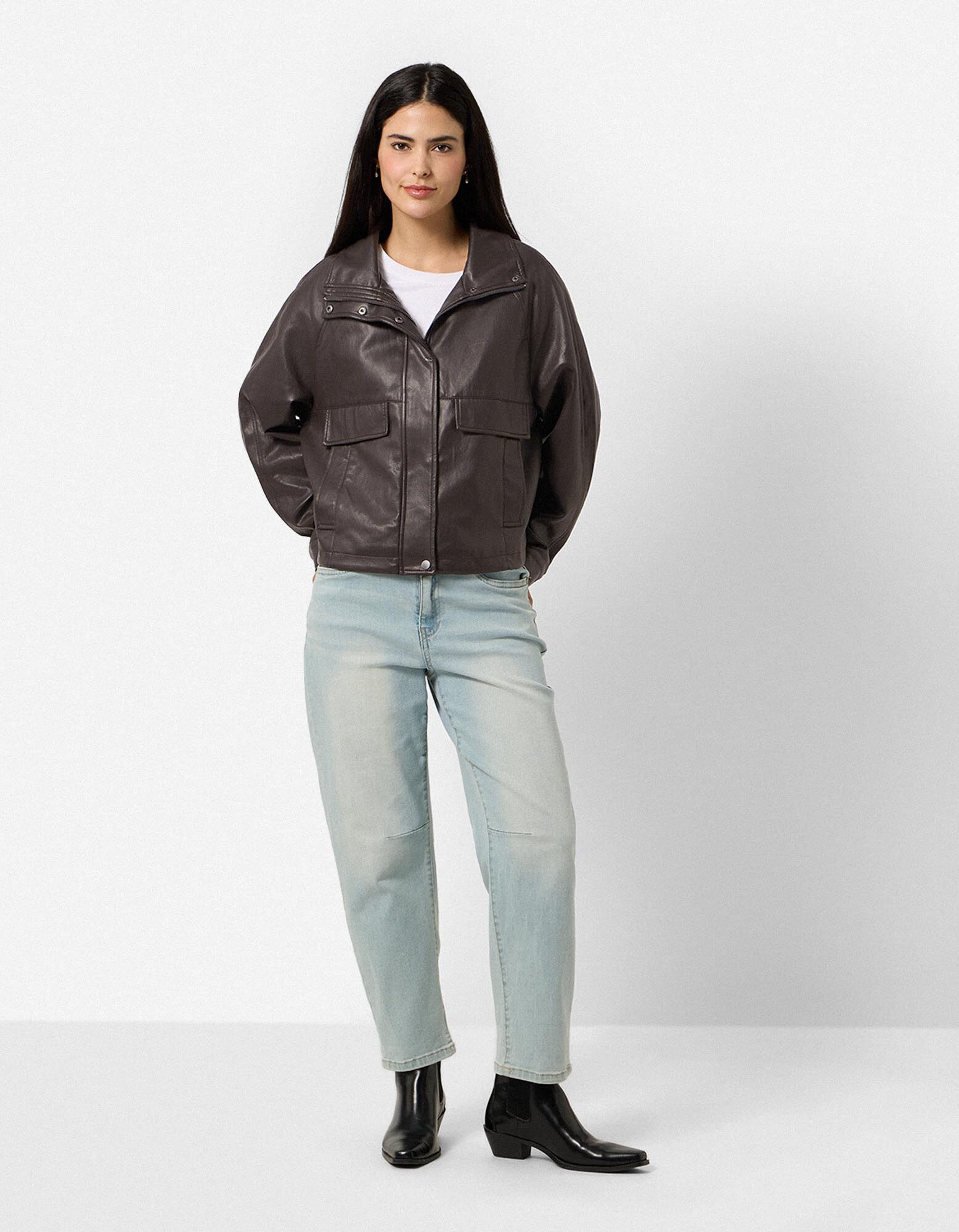 Blouson - Imitatieleer - Donkerbruin