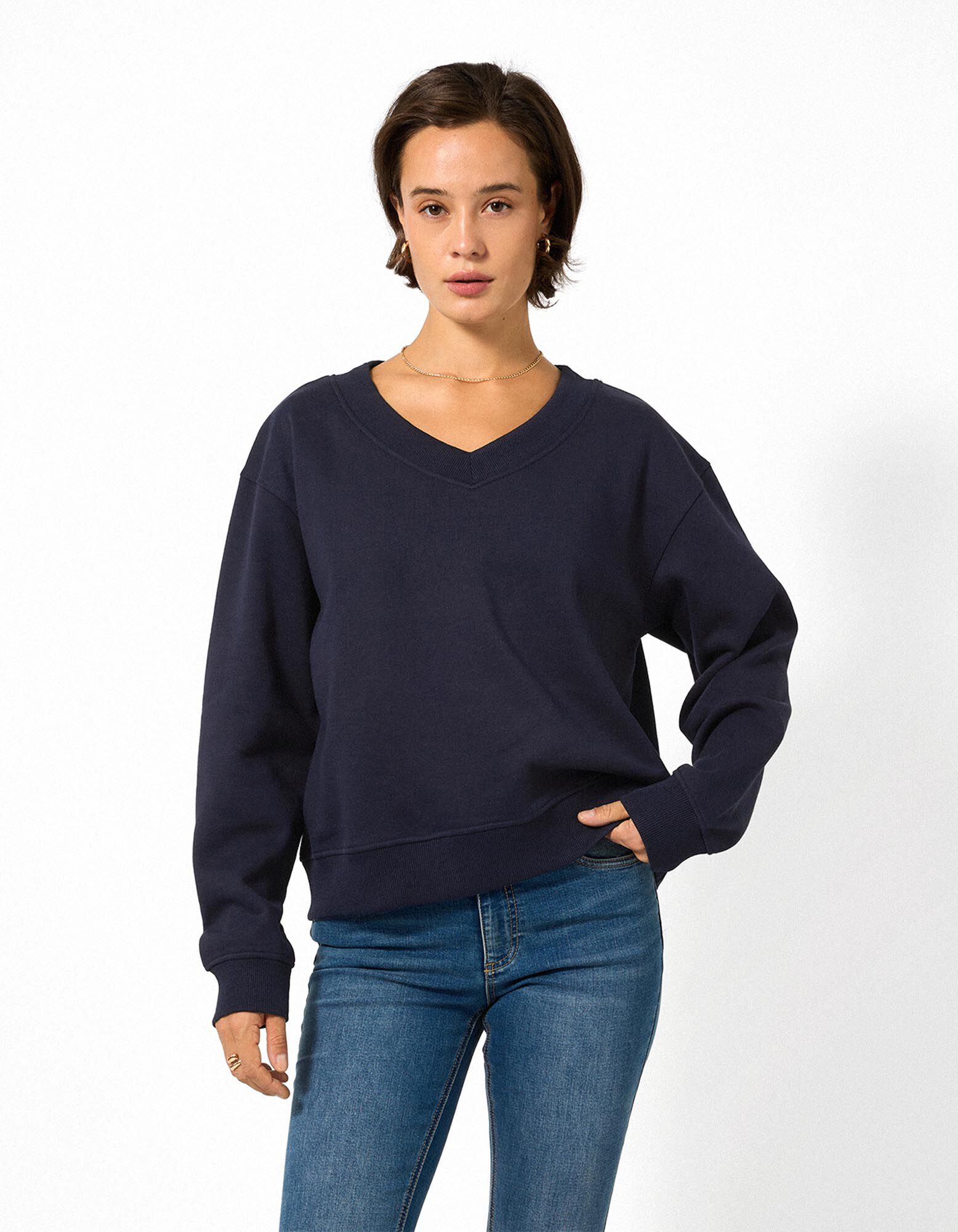 Sweatshirt - V-Ausschnitt - Dunkelblau