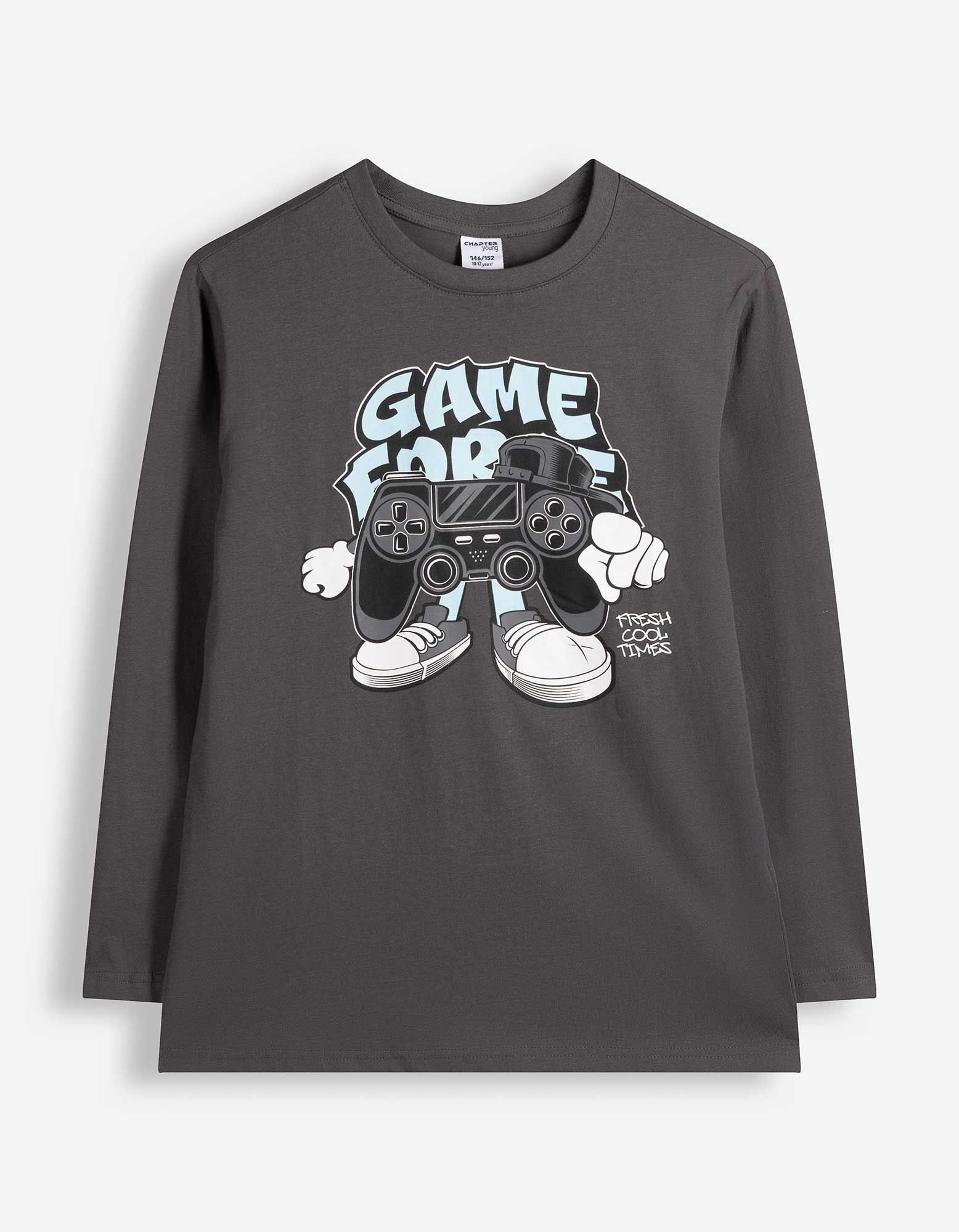 Langarmshirt - Frontprint - Dunkelgrau