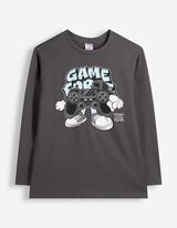 Langarmshirt - Frontprint - Dunkelgrau