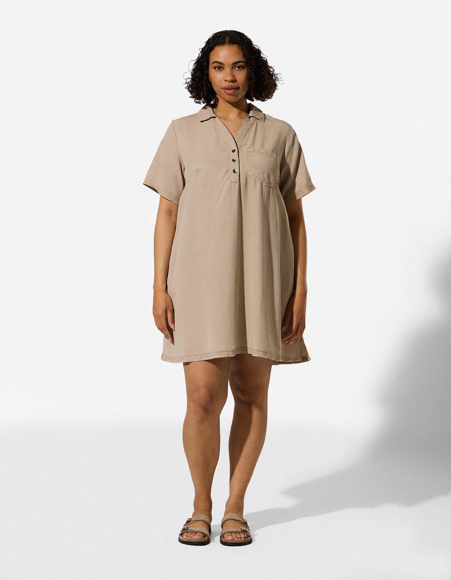 Blusenkleid - Oberschenkellang - Beige