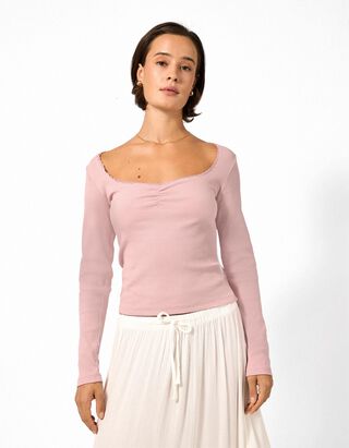 Langarmshirt - Spitzenbesatz - Flieder