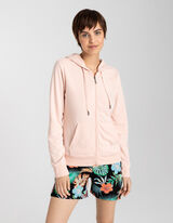 rozpinana bluza - kaptur z troczkiem - rozowy