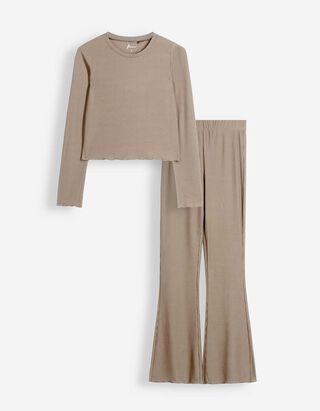 Ensemble pyjama (T-shirt et pantalon) - C&ocirc;tes - taupe