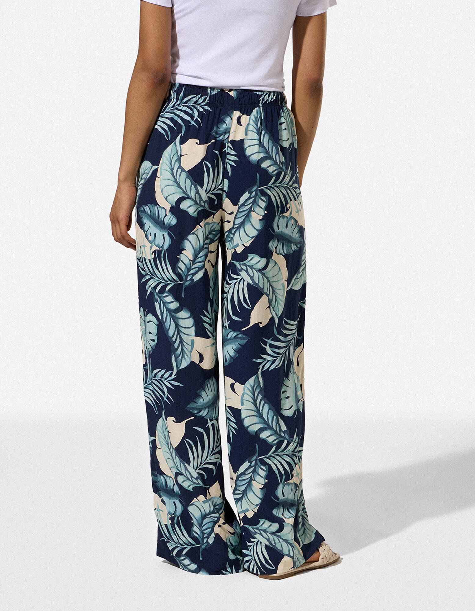 Pantalon palazzo - Viscose - bleu fonc&eacute;