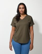 Majica - V-izrez - tamno-zelena