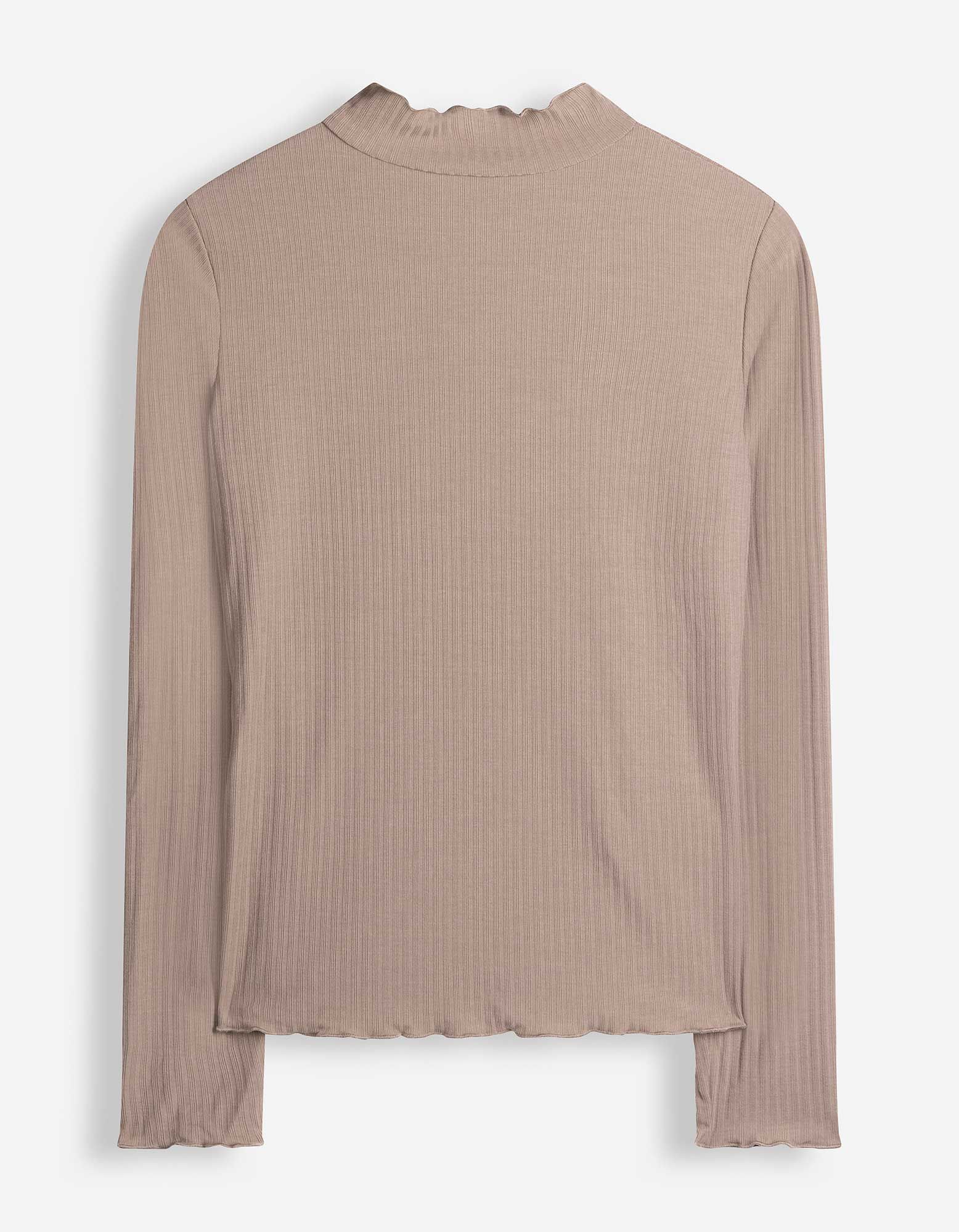 Langarmshirt - Rippenstruktur - Braun