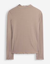 Langarmshirt - Rippenstruktur - Braun