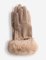 Halbhandschuh - Wildlederimitat - Beige