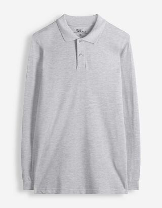 Langarmshirt - Polokragen - Hellgrau