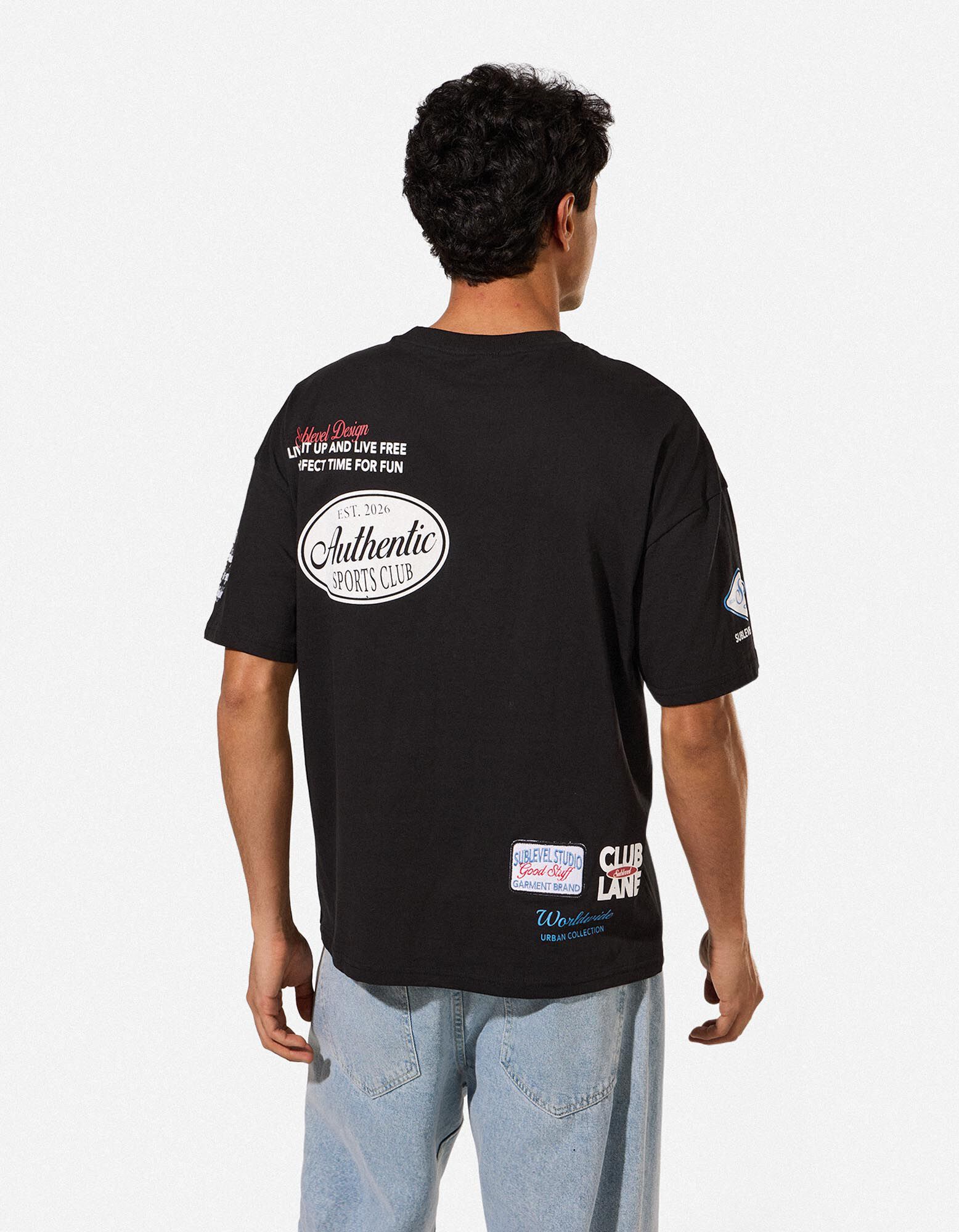 T-Shirt - Allover-Print - schwarz