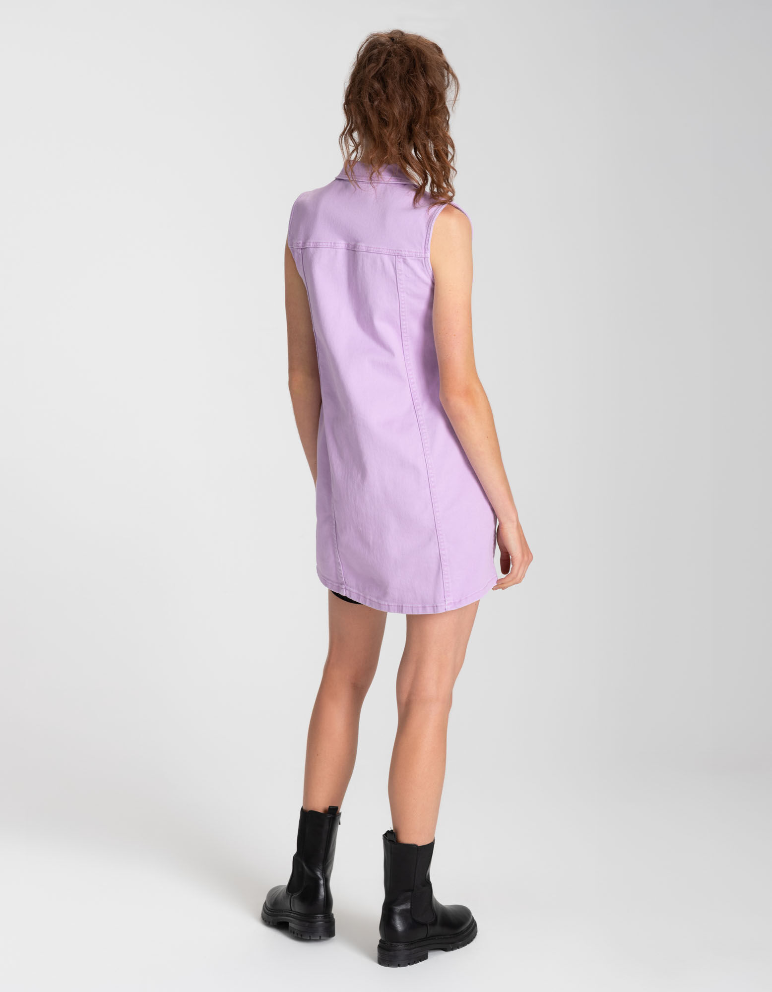 Robe en jean - Poche-poitrine - Lilas