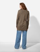 długi kardigan - naszyte kieszenie - ciemny szary