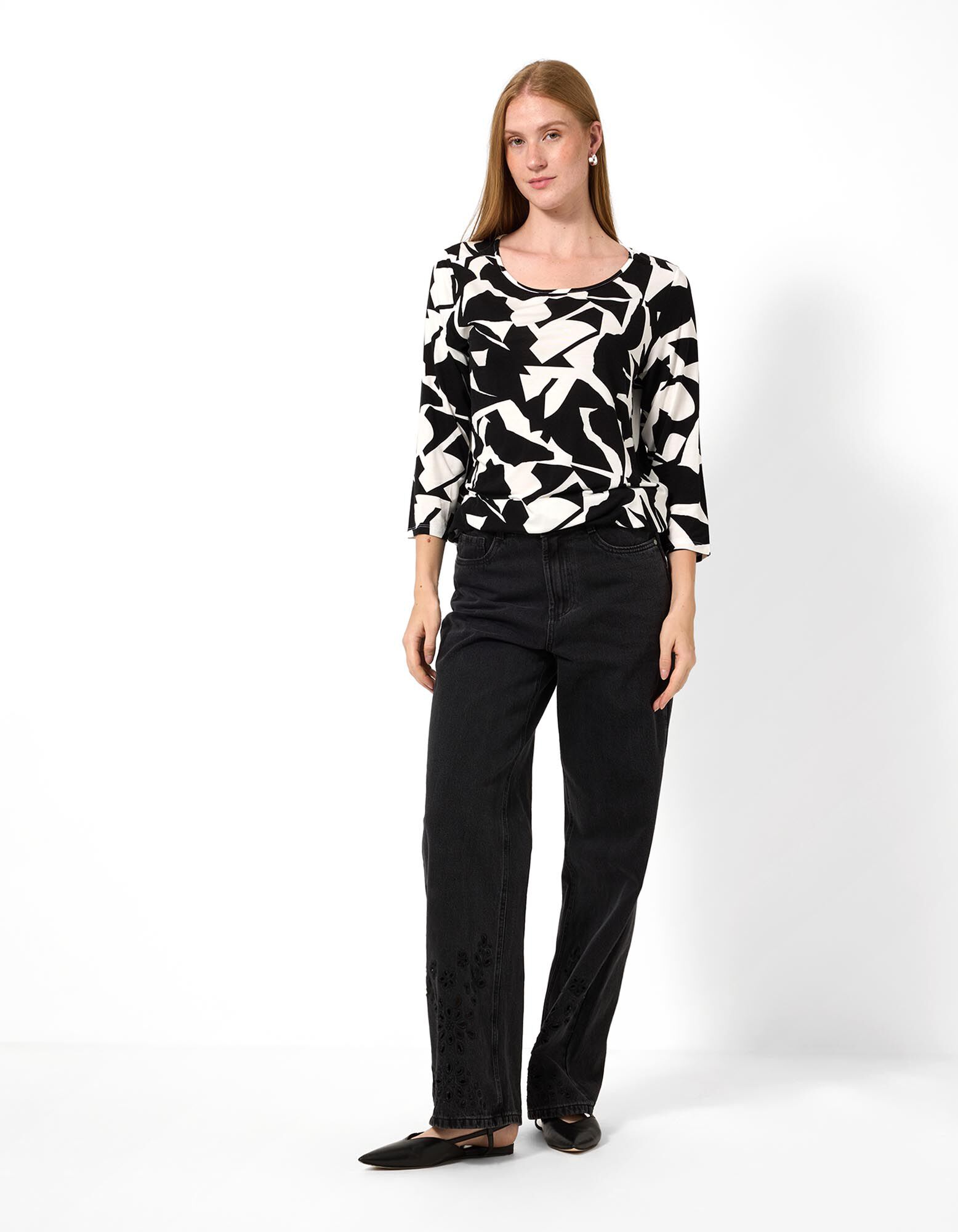 Langarmshirt - Allover-Print - Schwarz