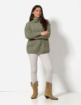 Sweter z dzianiny - dzianina kablowa - ciemny zielony