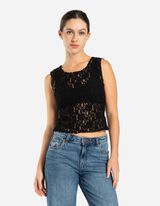 Cropped Top - Spitze - schwarz