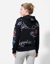 Kapucnis felső - Elsz&oacute;rt nyomott minta - fekete