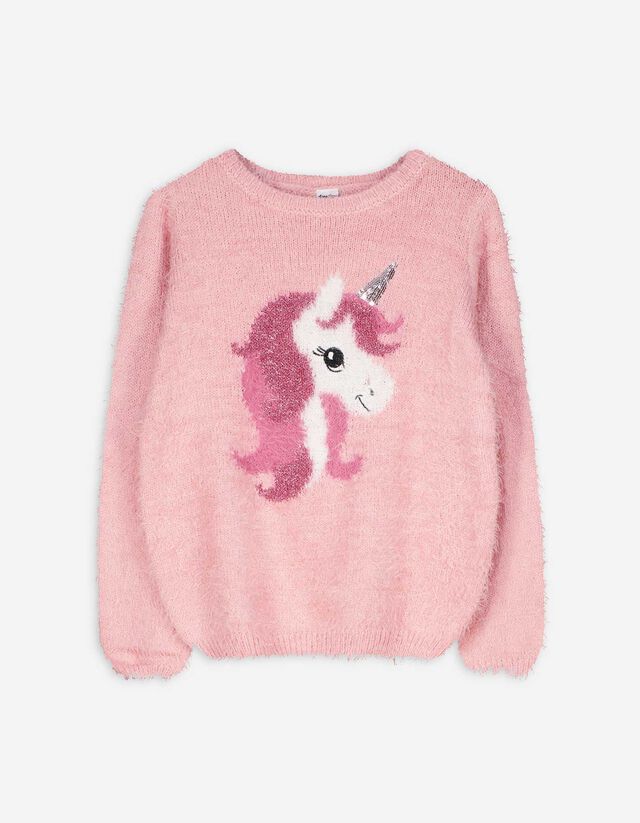 Strickpullover - Paillettenbesatz - rosa