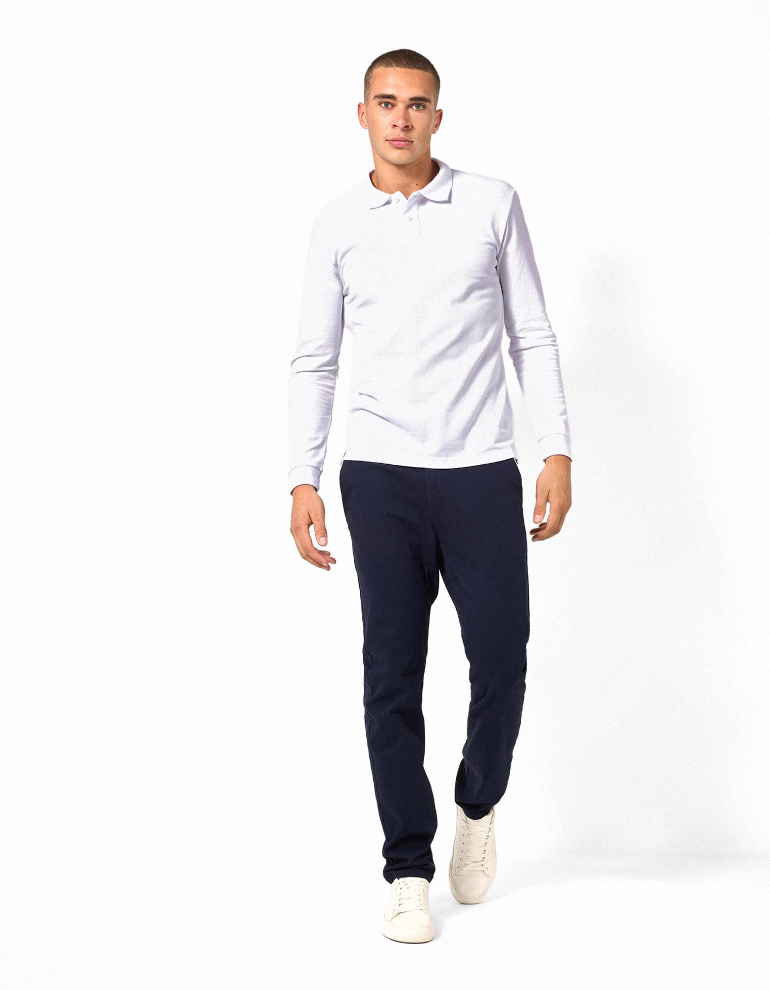Langarmshirt - Polokragen - Wei&szlig;