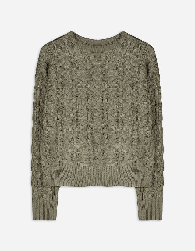 Strickpullover - Zopfstrick - dunkelgrün