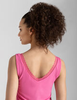 Trumpa palaidinė - Nėrinių apvadas - ryskiai rozinis