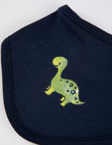 Zestaw body z długim rękawem, spodniami, t-shirtem, skarpetkami i śliniakami - Dinozaur - ciemny niebieski