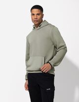 Trikotažinis megztinis - Gaubtas - tamsiai zalias