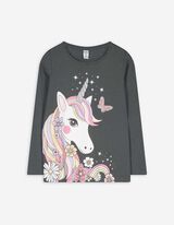 Langarmshirt - Frontprint - dunkelgrau