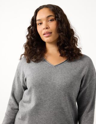 Pullover - V-Ausschnitt - Grau