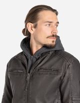 Biker-jakk - eemaldatav kapuuts - tumehall