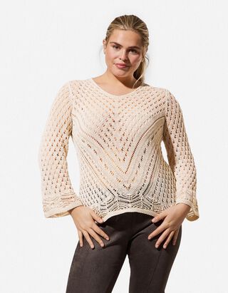 Strickpullover - V-Ausschnitt - wei&szlig;