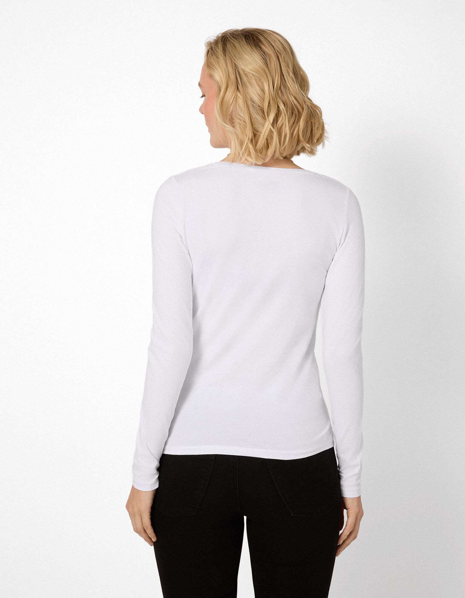 Langarmshirt - Baumwolle - Wei&szlig;