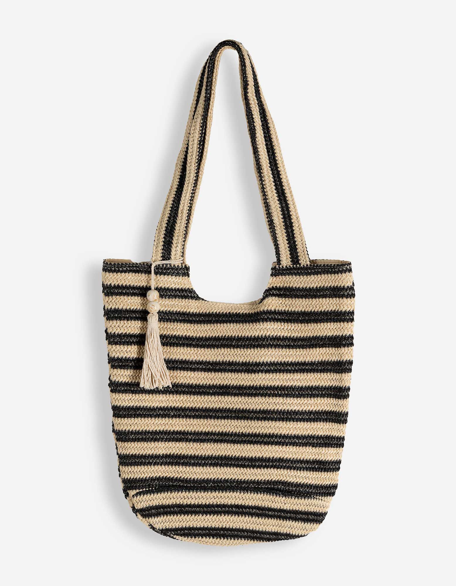 Beuteltasche - Stroh - Schwarz