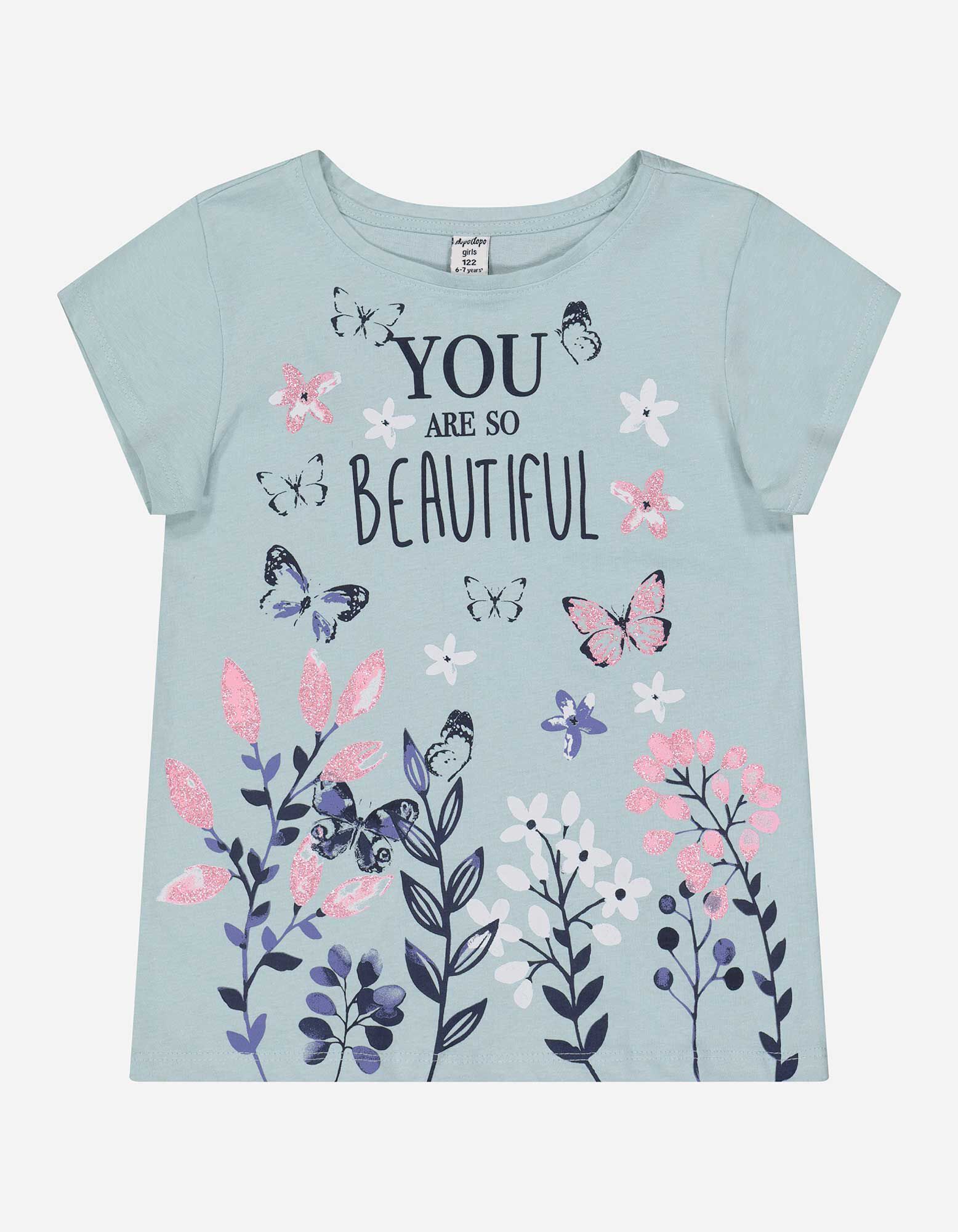 T-shirt - Glitterprint - lichtblauw