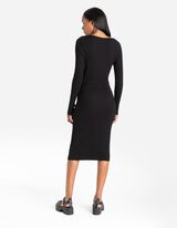 Pletena haljina - Kockasti izrez - crno