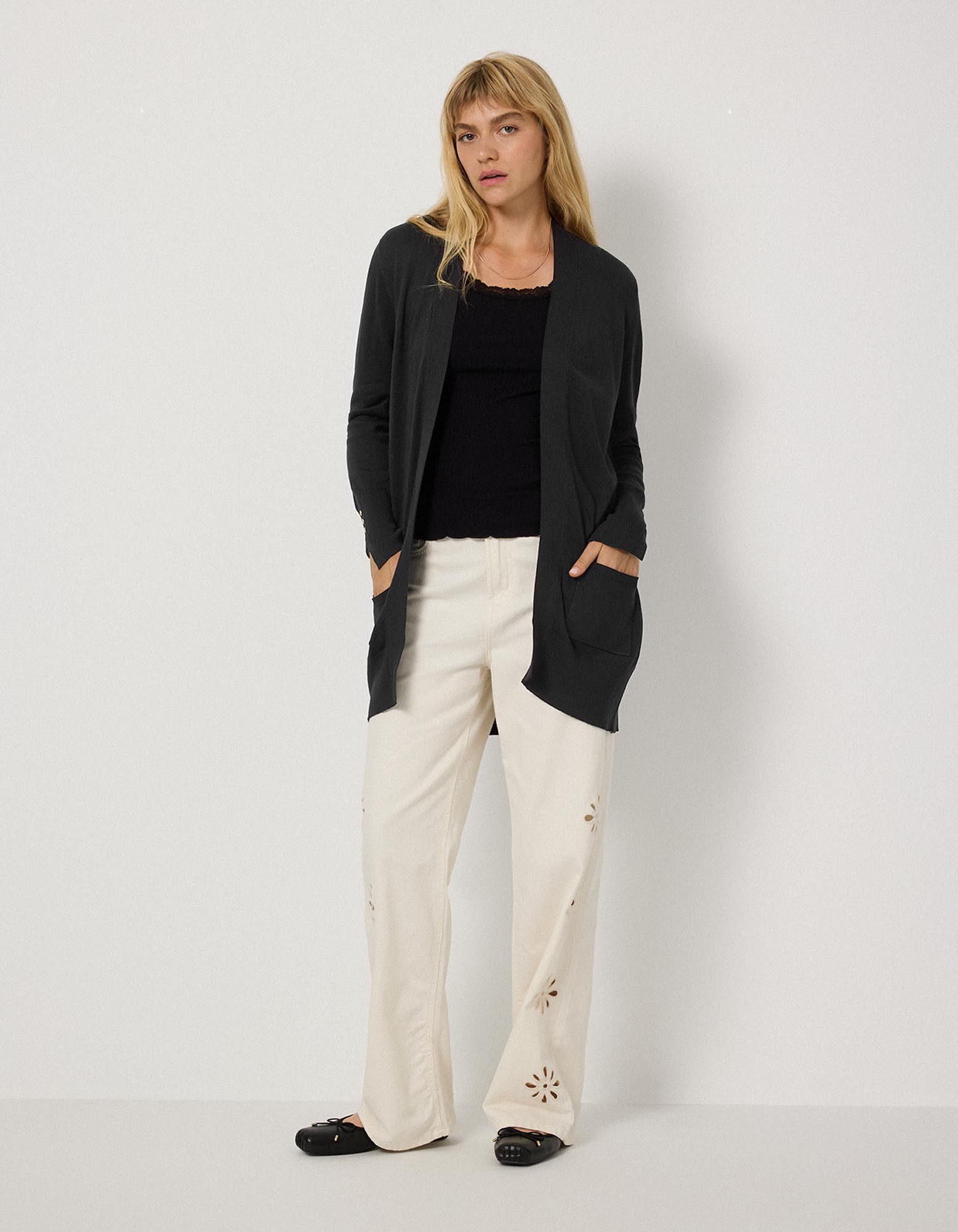 Longcardigan - Feinstrick - Schwarz